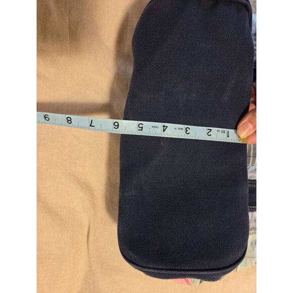 VTG Patchwork Tote Bag Canvas Fabric Navy Pink Madras Plaid Preppy classic - Picture 7 of 8